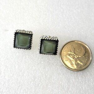 Green Stud Earrings Square earrings Mini Small Minimalist - NEW